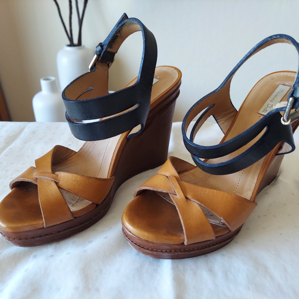 Massimo Dutti Tan and Black Wedge Shoes